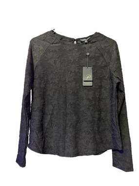 Adrianna Papell NWT Black Floral Textured Jacquard Long Sleeve Blouse Size S